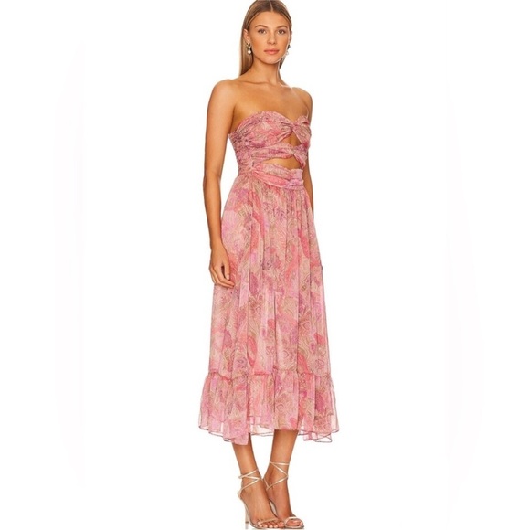 Misa Los Angeles pink chiffon midi dress in Muted Paisley - Picture 4 of 7